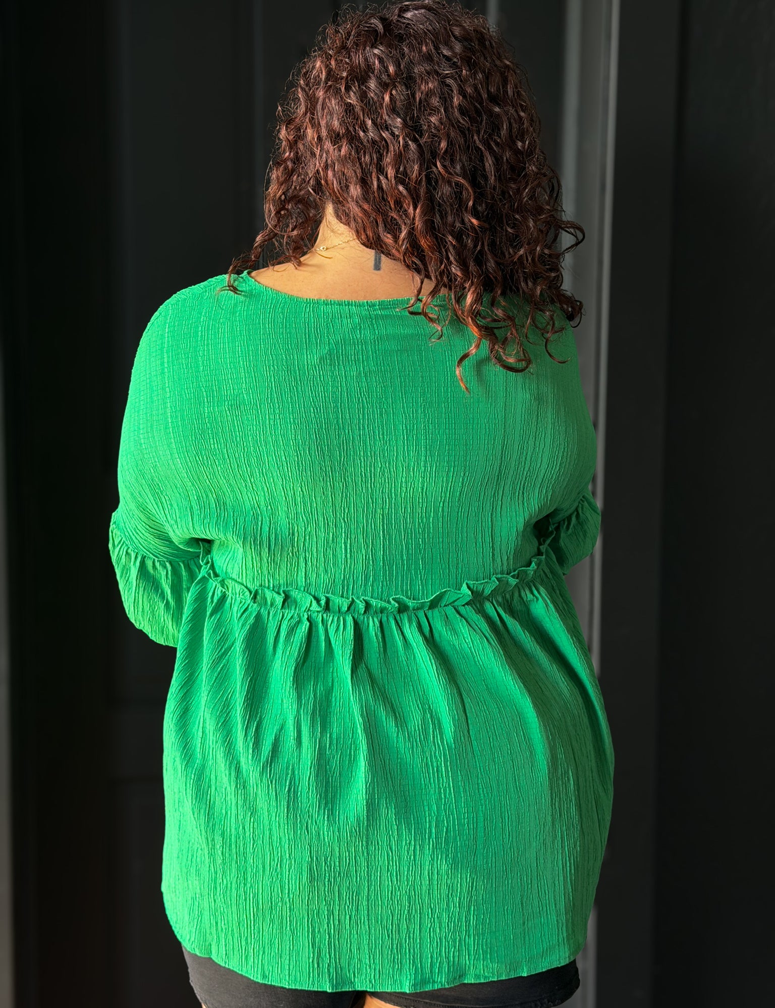 Harlynn Plus V Neck Puff Sleeve Ruffled Top