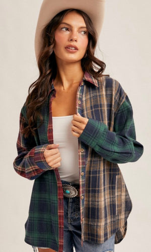 Ashton Navy Mix Plaid Button Down Flannel Shirt