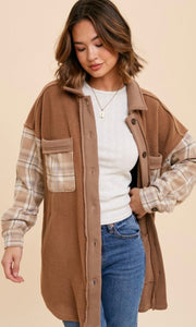 *SALE! Akley Taupe Plaid Contrast Fleece Shacket Jacket
