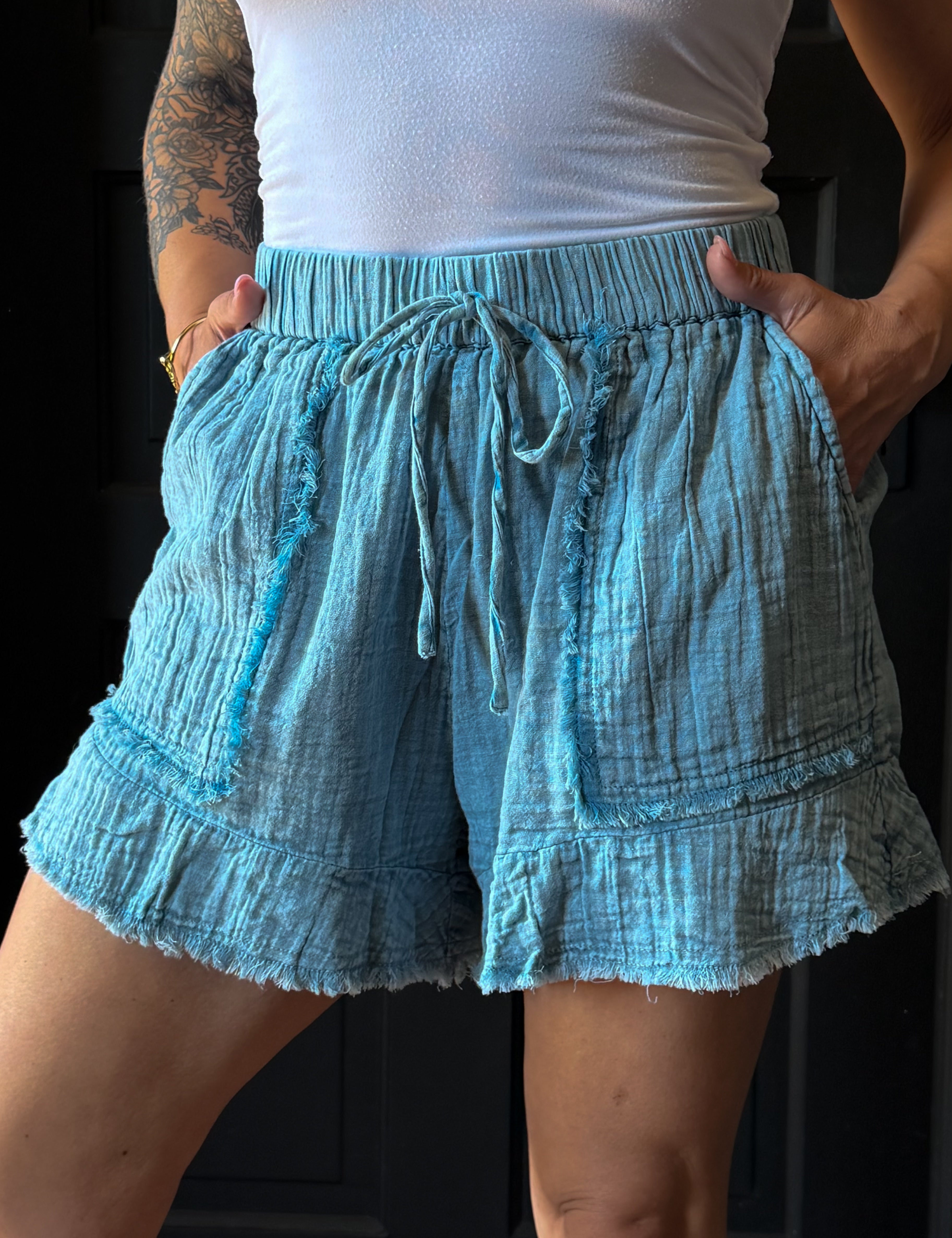 Liam  Elastic Waistband Crinkled Shorts