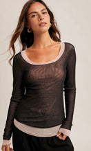 Malia Black Double Layer Scoop Neck Mesh Top