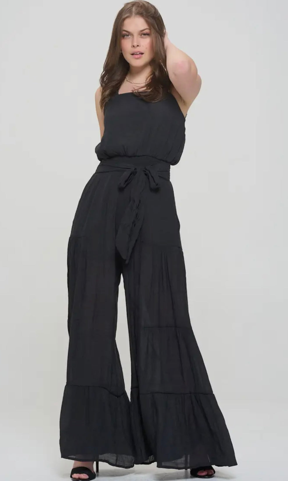 George Black Elastic Strap Tiered Jumpsuit