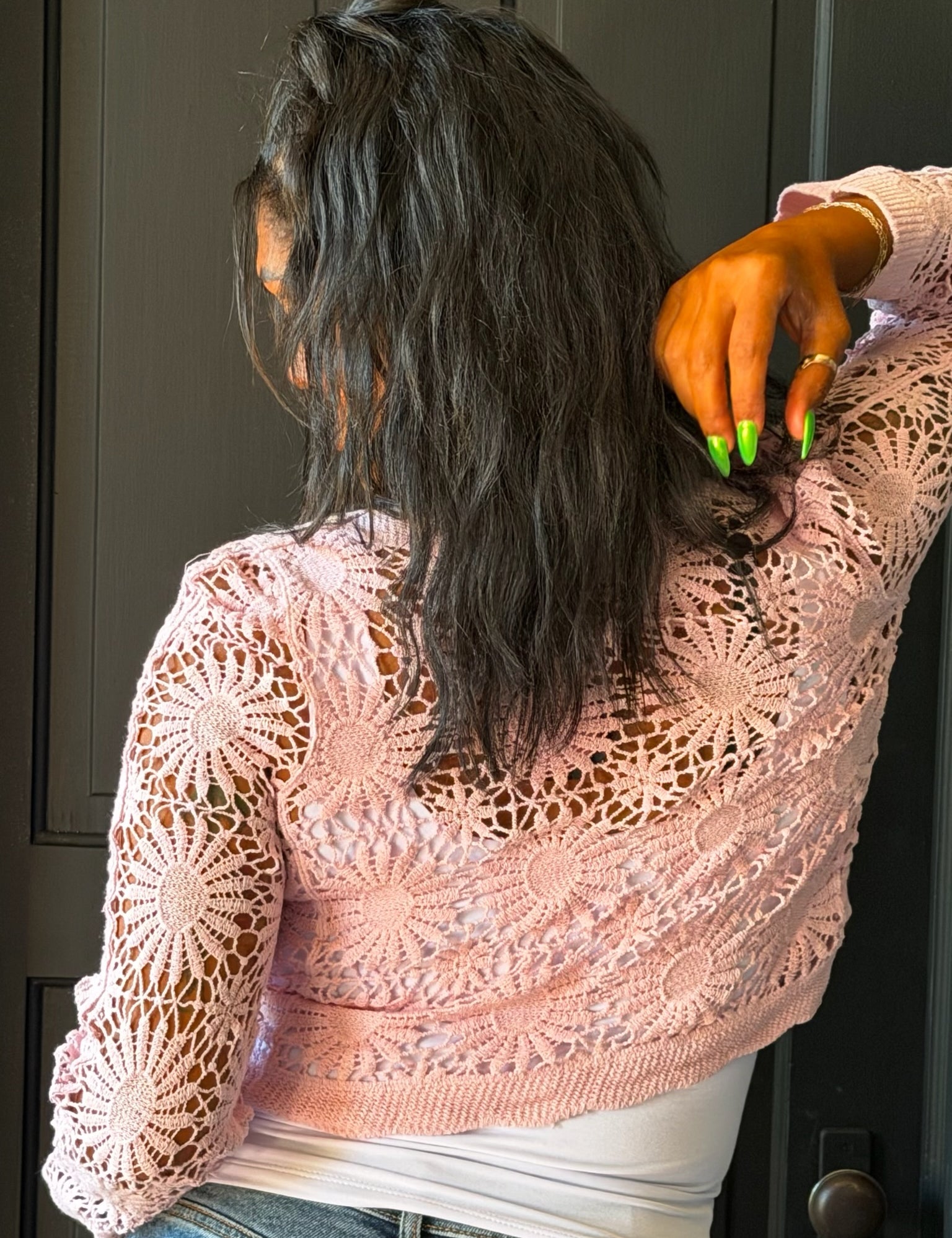 Delia Lilac Crochet Cardigan