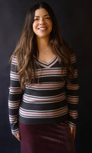 Parker V Neck Rib Stripe Sweater Top