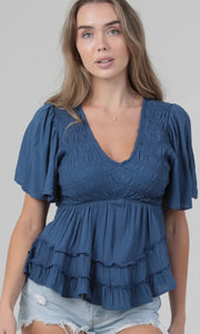 Rio V Neck Smocked Top with Tiers