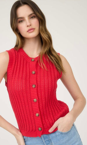 Greef Crew Neck Button Down Sleeveless Knit Cardigan