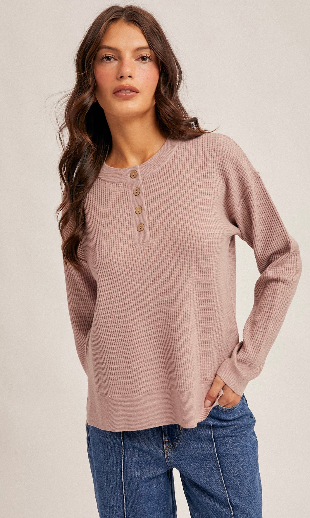 Maddy Mauve Waffle Sweater Knit Top