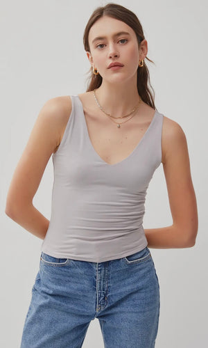Brooke Basic Earth Grey V Neck Tank