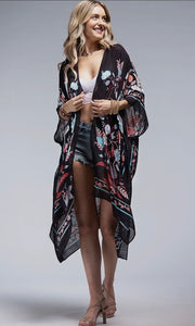 Edna Leaf and Flower Print Kimono