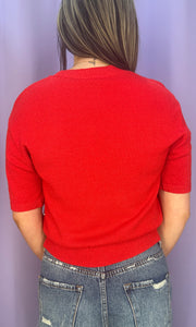 Hallie Red Short Sleeve Flower Top