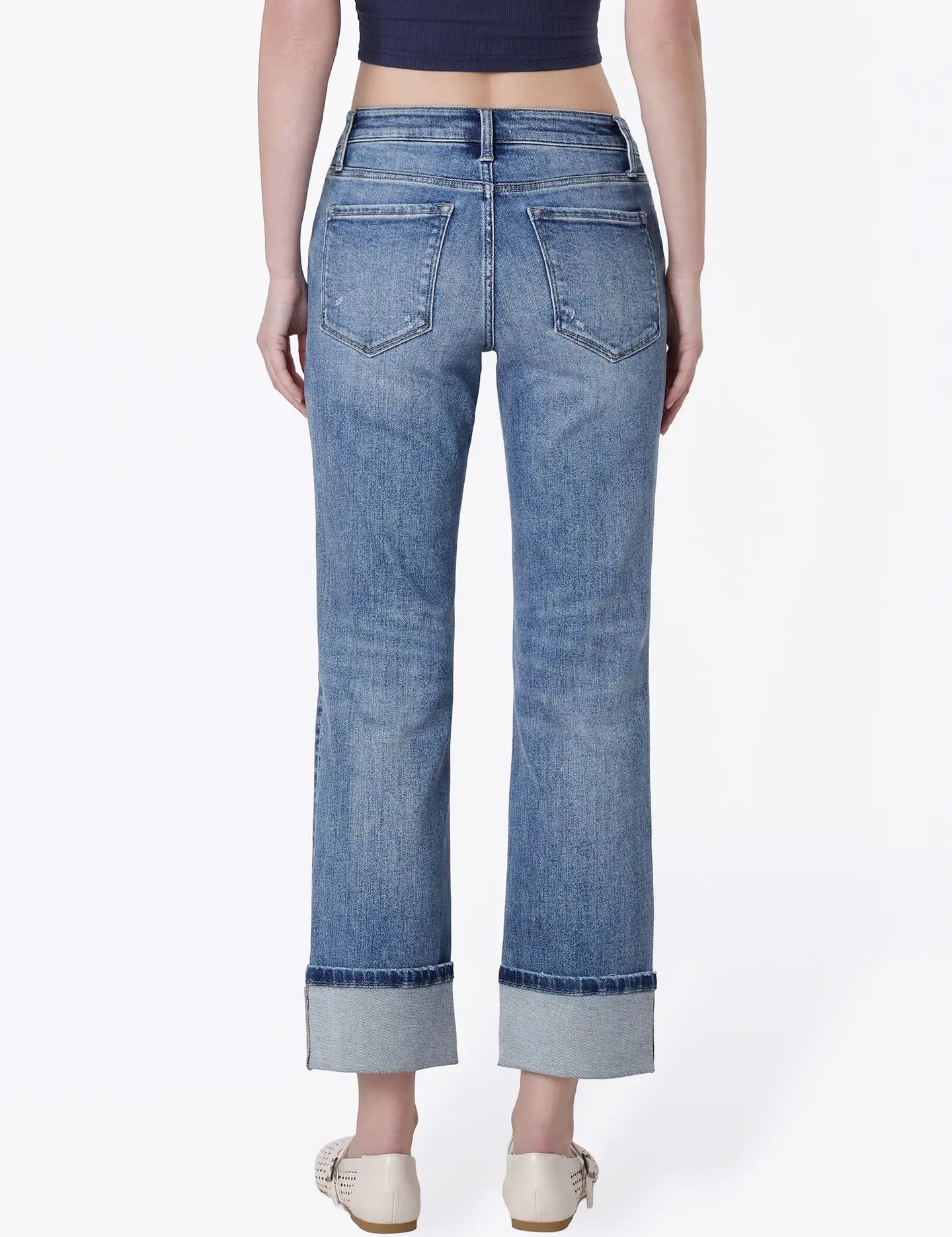Domingo Plus Blue Wind Mid Rise Cuffed Crop Straight Jean