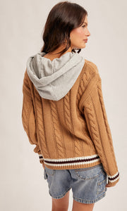 Miley Brown Contrast Hoodie Sweater Knit Top