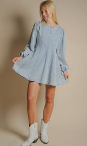 Melanie Mineral Washed Denim Seam Detail Mini Dress