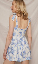 Kalynn White and Blue Tie Strap Pleated Romper