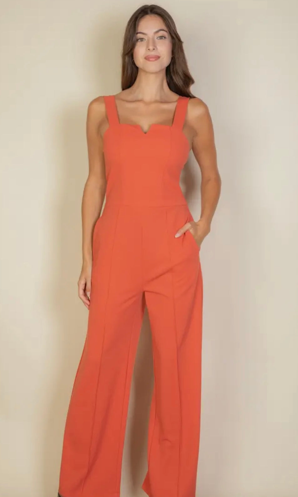 Paula Rust Notched Neck Cami Jumpsuit