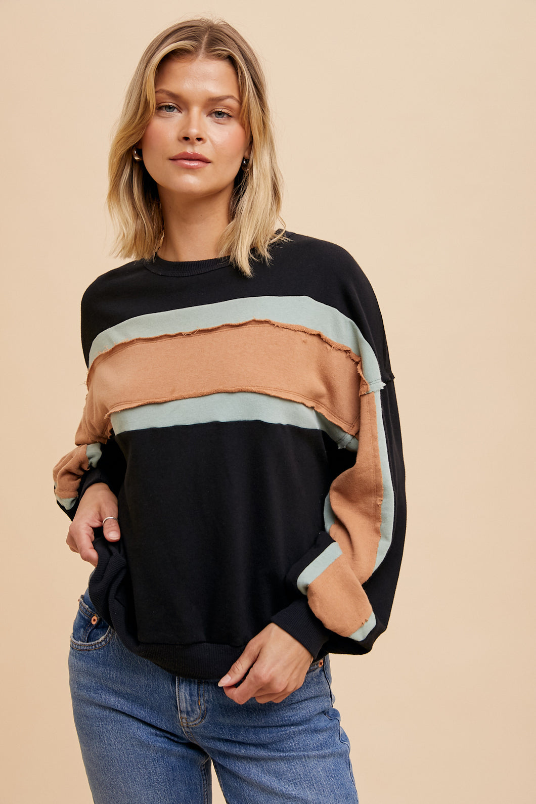 Omar Washed Athletic Stripe Color Block Sweatshirt