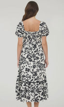 Lawson Black Floral Scallop Trim Puff Sleeve Midi Dress