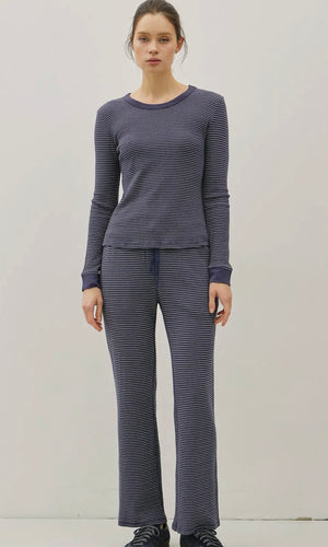 Ivan Charcoal Blue Stitched Thermal Crew Neck Top