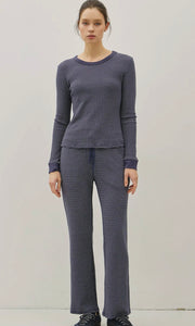 Ivan Charcoal Blue Stitched Thermal Crew Neck Top