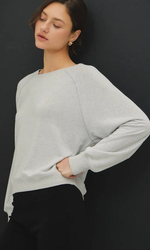 Nyla Grey Soft Relaxed Fit Raglan Sleeve Basic Knit Top