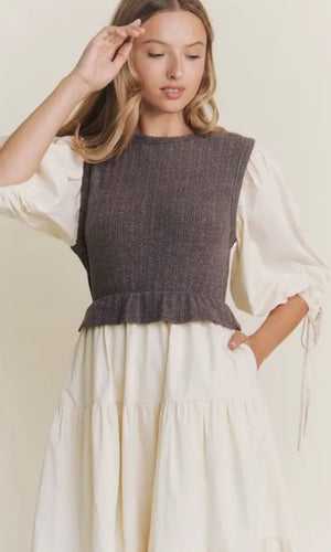 Jane Mixed Media Tiered Midi Dress