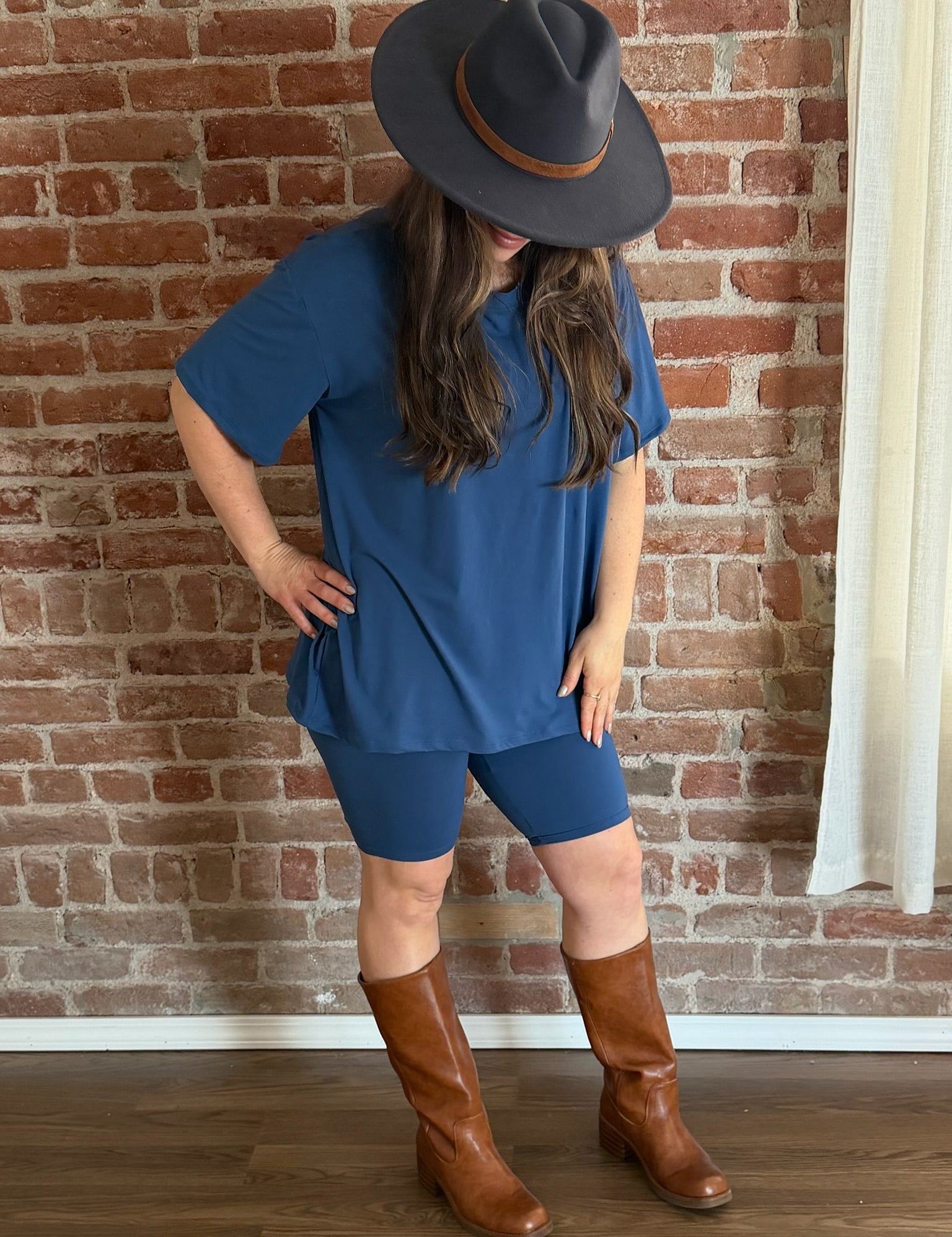 Harvey Blue Haze Loose Fit Top & Bike Shorts Set