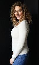 Nicole Natural Ribbed Notched Neck Longsleeve Basic Top