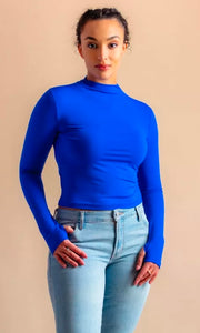 Cyra Royal Blue Mock Neck Long Sleeve Top