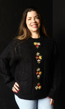 O'Shea Black Floral Cable Knit Sweater