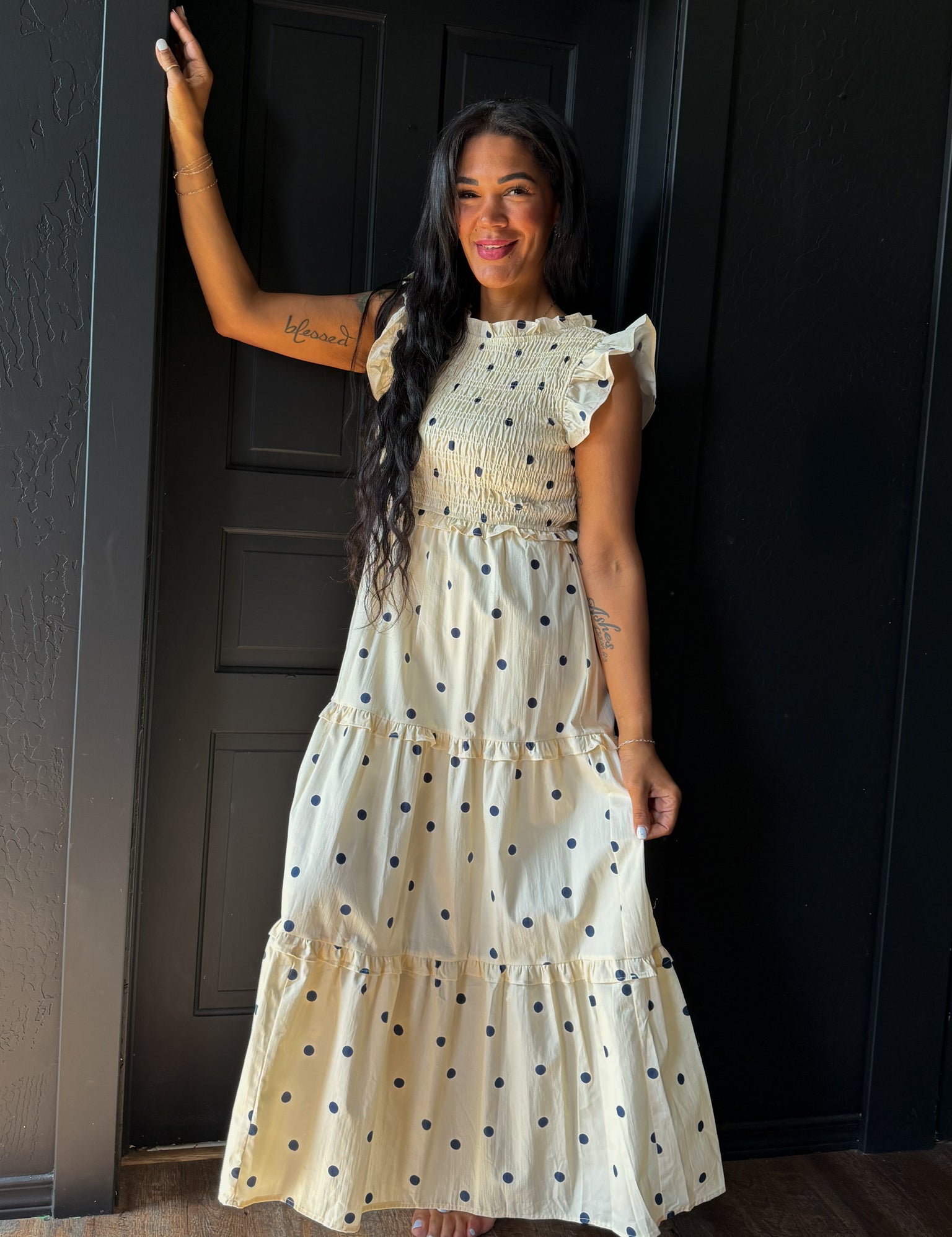 Hensley Polka Dot Ruffle Tiered Maxi Dress