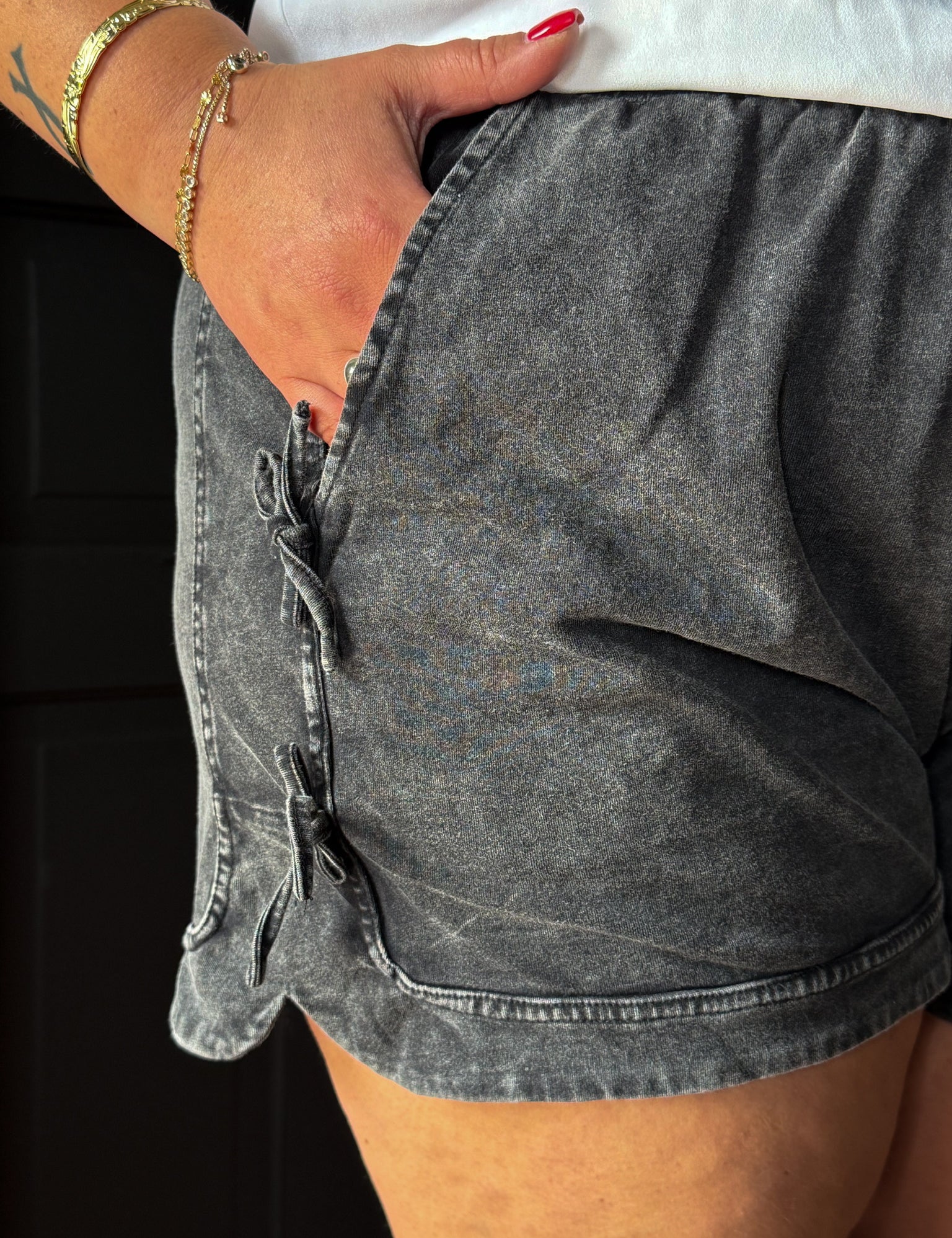 Haddie Plus Washed Side Bow Detail Knit Shorts