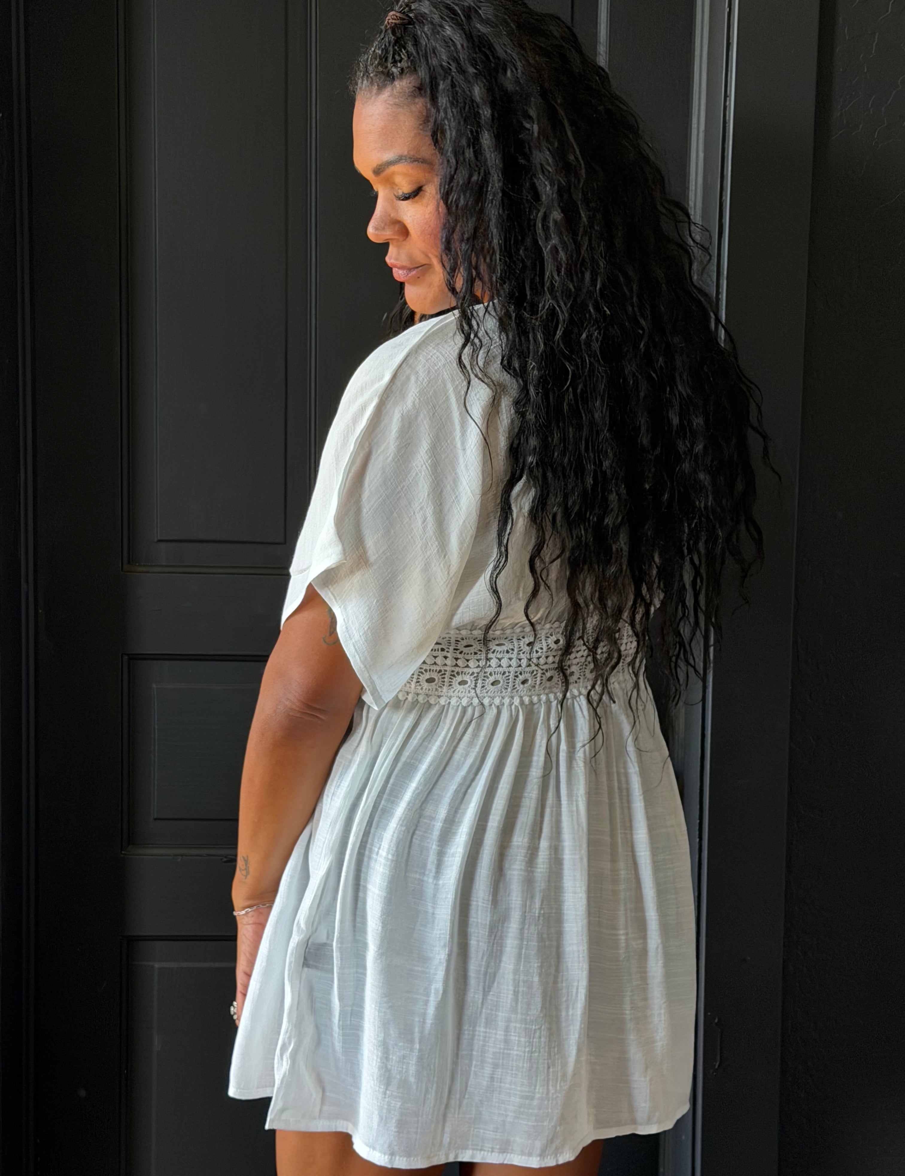 Maya Lace Trim Short Length Kimono Cover Up