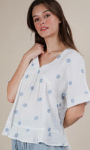 Madison White Flower Embroidered Woven Blouse Top