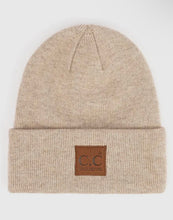 C.C Heather Knit Suede Patch Beanie Winter Hat