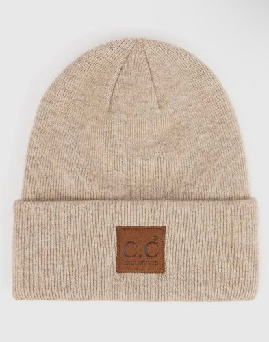 C.C Heather Knit Suede Patch Beanie Winter Hat