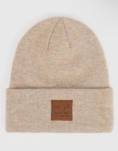 C.C Heather Knit Suede Patch Beanie Winter Hat