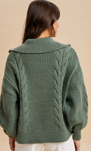 Lyam Sage Chunky Cable Knit Half Zip Sweater