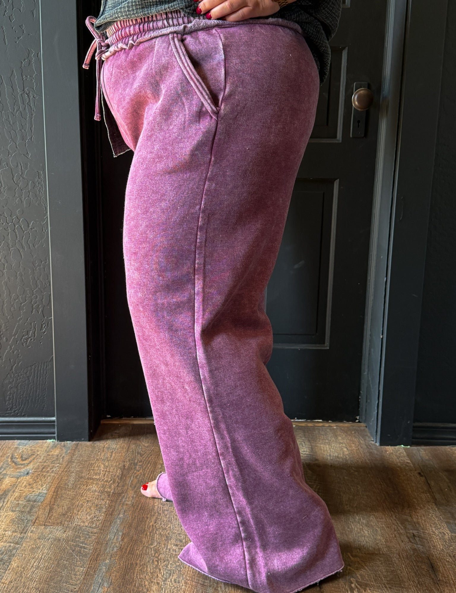 Kian Plus Acid Wash Fleece Palazzo Sweatpants