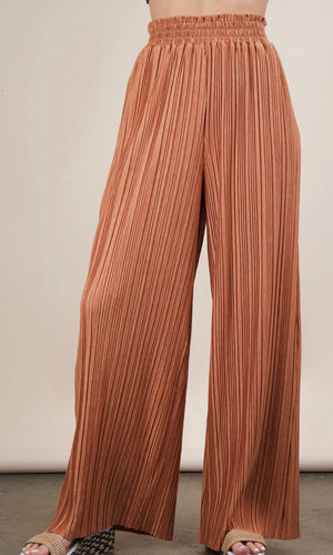 Reagan Camel Solid Wide Leg Pleated Pants