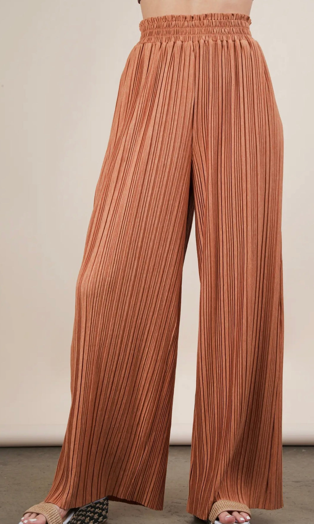 Reagan Camel Solid Wide Leg Pleated Pants