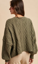 Letti Olive Cotton Cable Knit Pullover