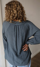 Maurice Slate V-neck Ruffle Long Sleeve Blouse