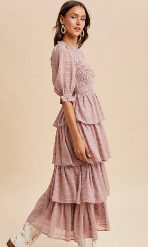 Rory Smocked Swiss Dot Tiered Maxi Dress