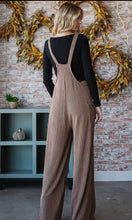 Paislee Chestnut Rib Knit Wide Leg Adjustable Strap Overall Jumpsuit