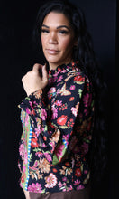 Poppy Black Exclusive Floral Border Print Top With Floral Trim