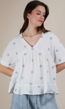 Madison White Flower Embroidered Woven Blouse Top