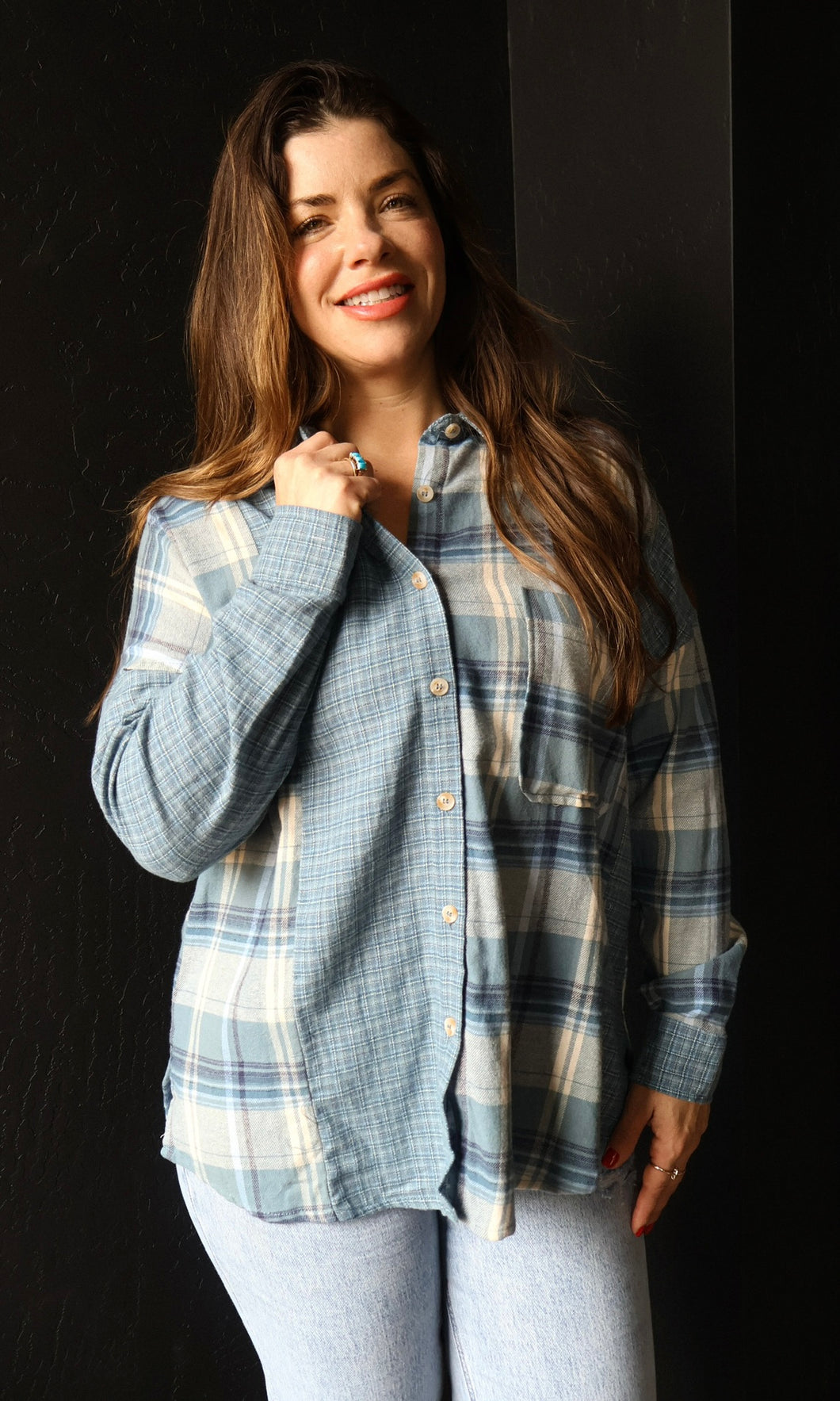 Nathaniel Color Block Plaid Long Sleeve Button Down Shirt