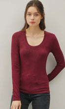 Isaac Burgundy Modal Classic Ribbed U Neck Long Sleeve Basic Top