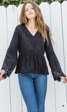 Athie Black Lace Detail Bell Sleeve Shirt