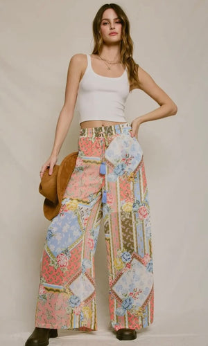 Sullivan Vintage Printed Wide Leg Pants